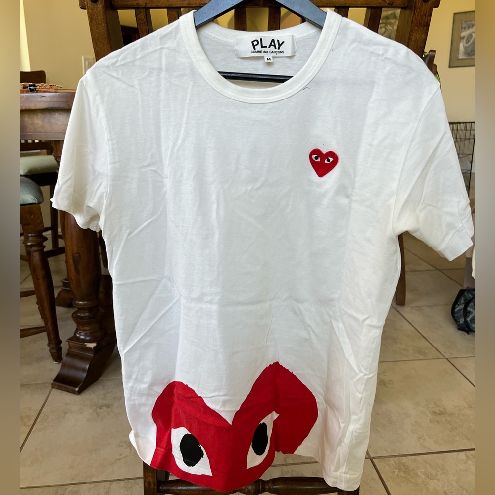 Comme De Garcon Play T-shirt Red Heart Graphic Tee White Size M